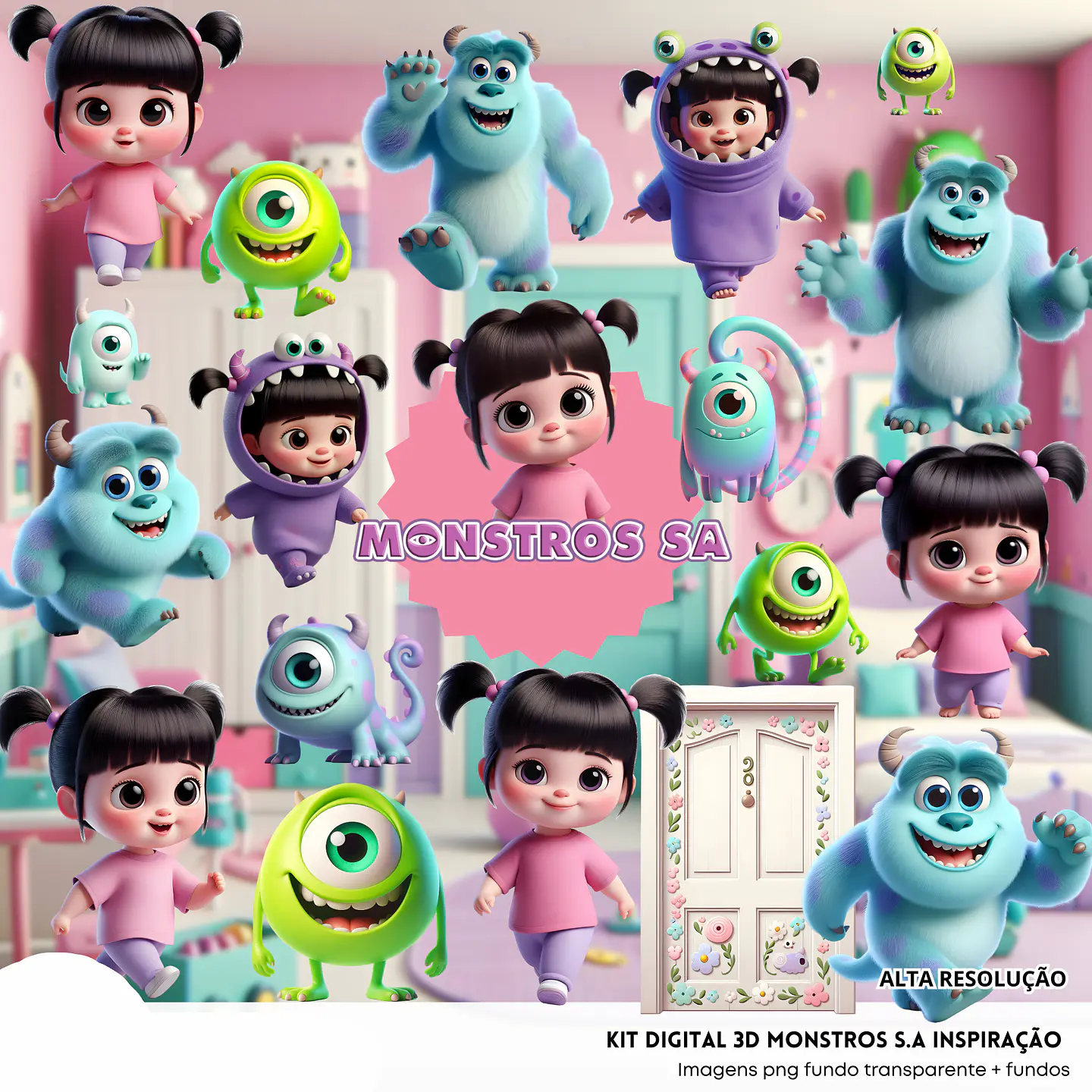 Kit Digital 3D Monstros SA Cute - Fanddy 1
