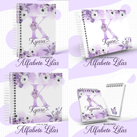 Arquivo Encadernação Baby Alfabeto Lilás Floral