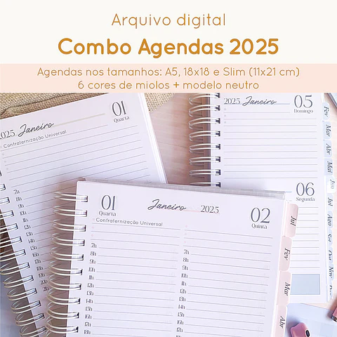 Arquivo Combo Agendas A5, 18x18 e Slim 2025 - Papel Sorriso