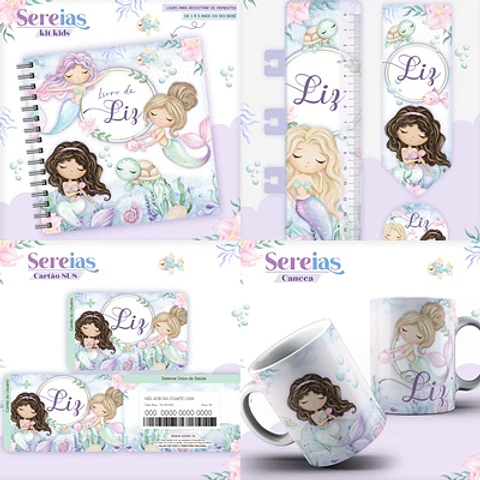 Arquivo Encadernação Baby Sereias Aquarela