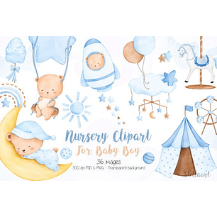 Kit Digital Ursinho Azul Aquarela