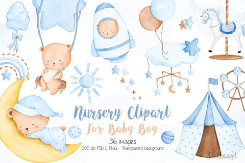 Kit Digital Ursinho Azul Aquarela