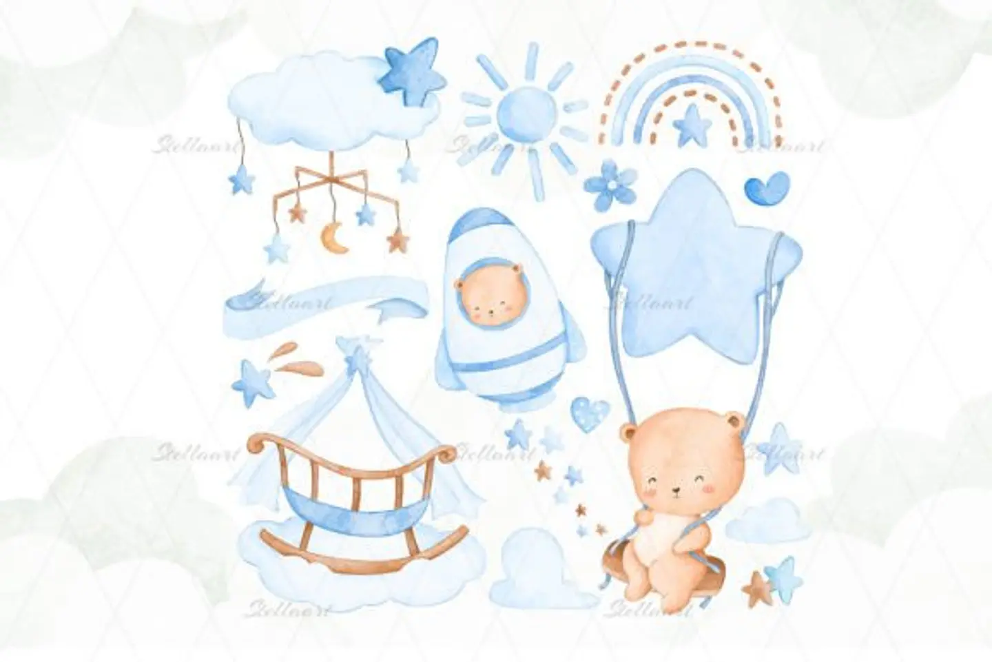 Kit Digital Ursinho Azul Aquarela 3
