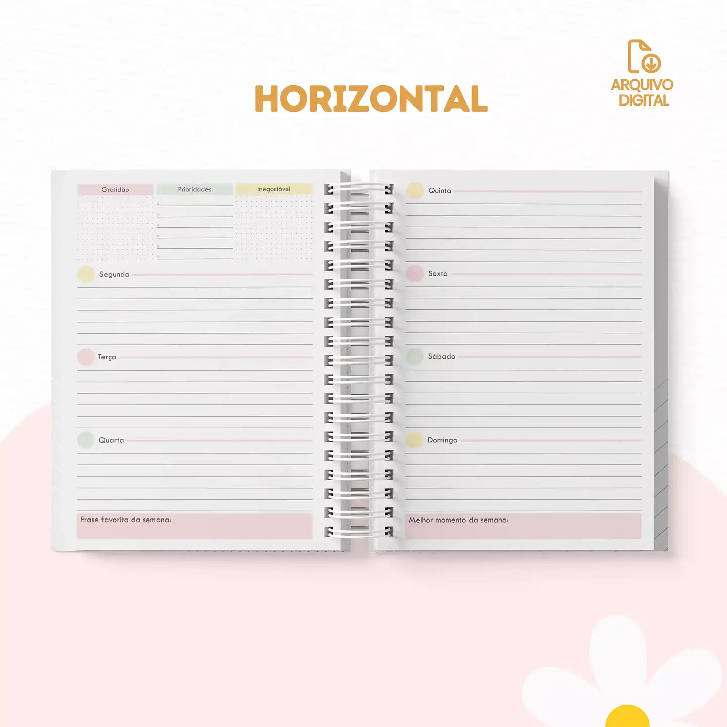 Arquivo Planner Não Datado Vertical e Horizontal - SARA 6