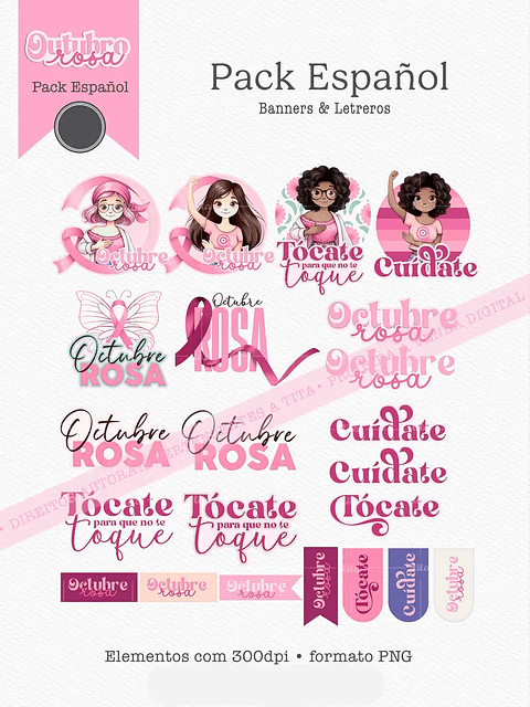 Kit Digital Outubro Rosa Em Espanhol - Octubre Rosa Pack Español - Tita