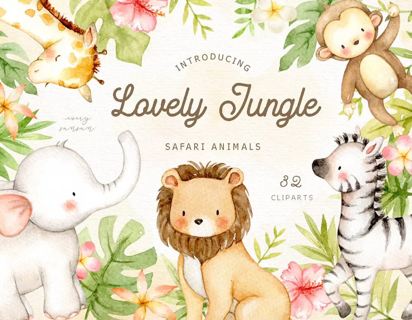 Kit Digital Safari Aquarela - Lovely Jungle 1