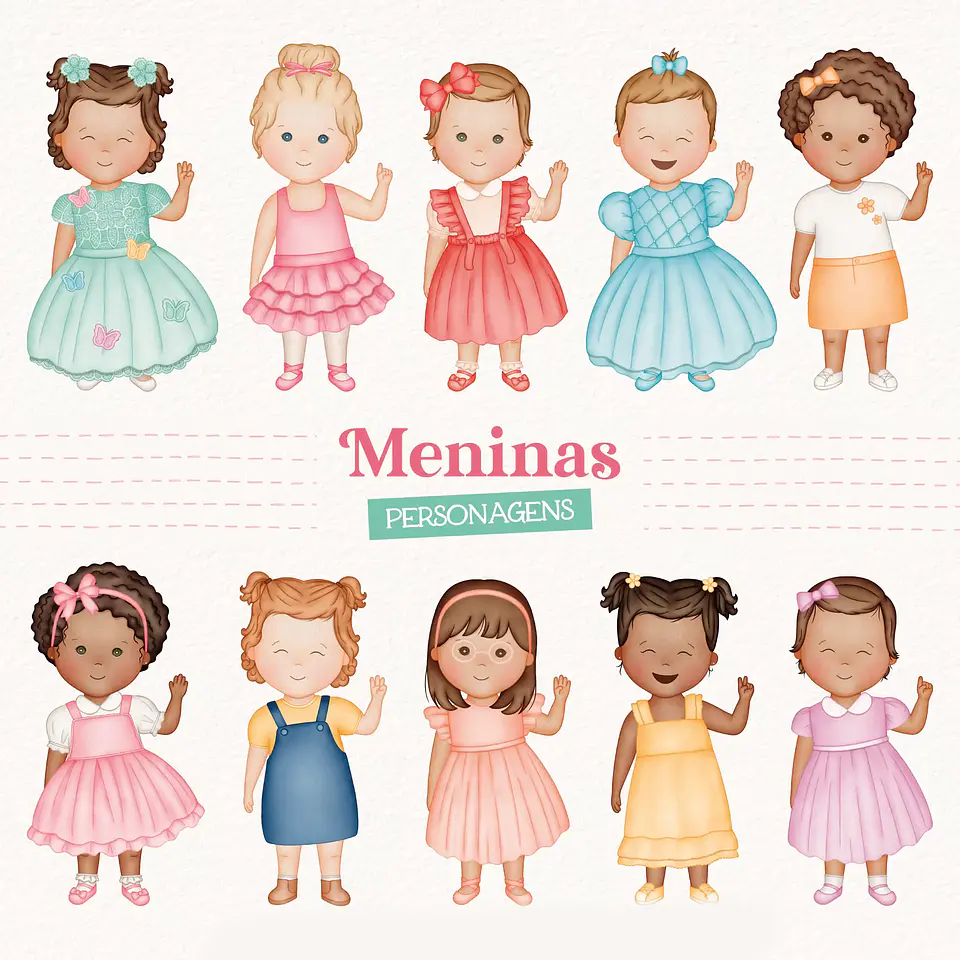 Kit Digital Meninos e Meninas Aquarela - Para montar 3