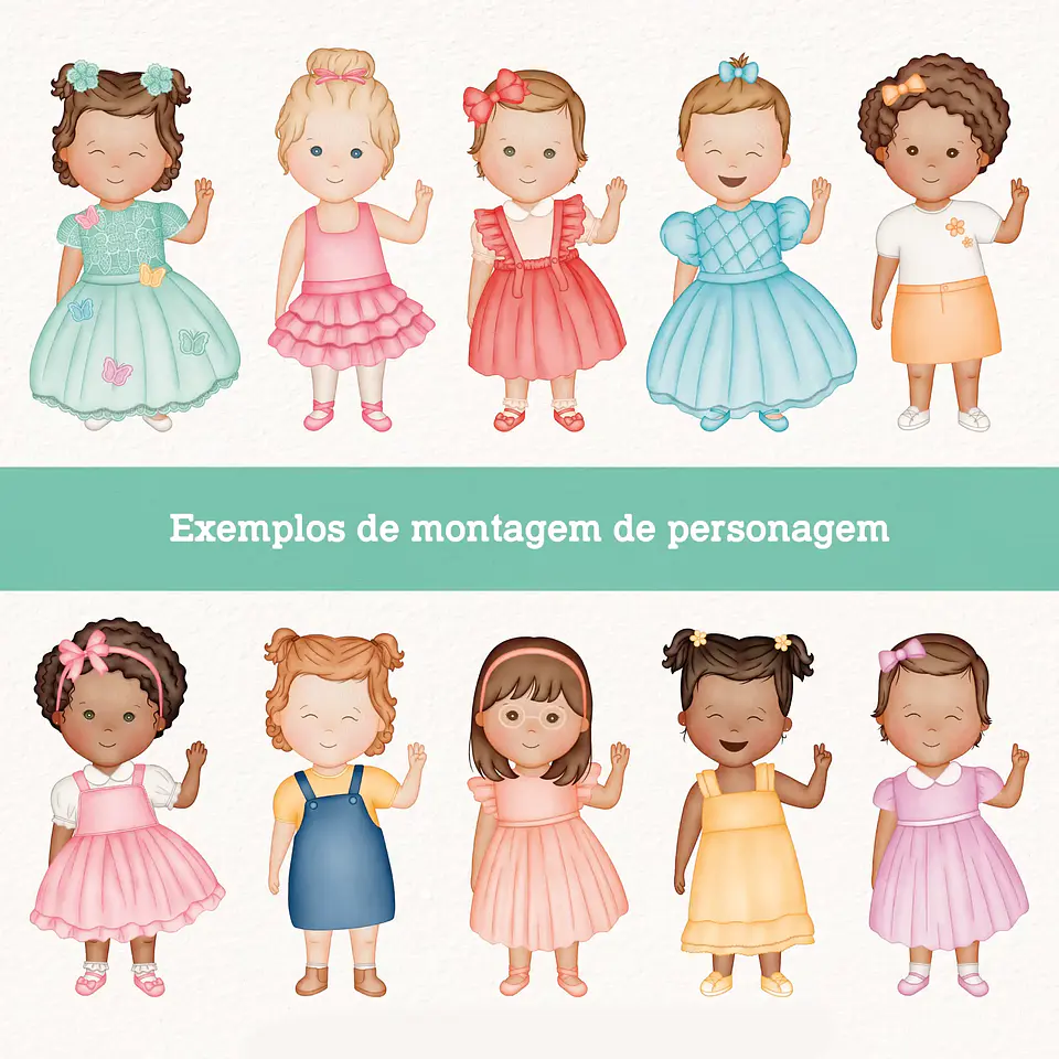 Kit Digital Meninos e Meninas Aquarela - Para montar 4