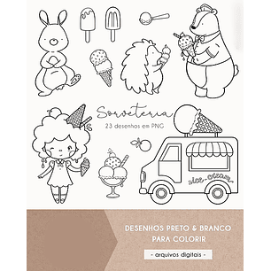 Kit Digital Sorveteria para Colorir - ni studio