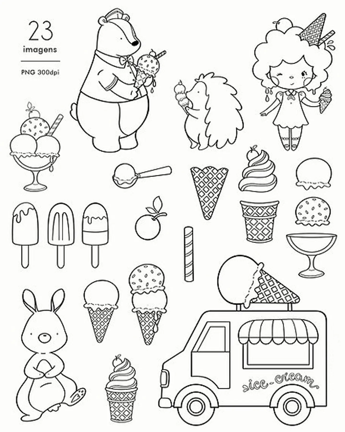 Kit Digital Sorveteria para Colorir - ni studio 2