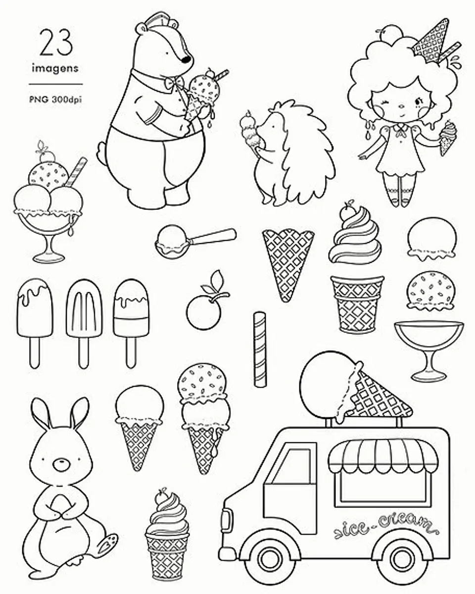 Kit Digital Sorveteria para Colorir - ni studio 2