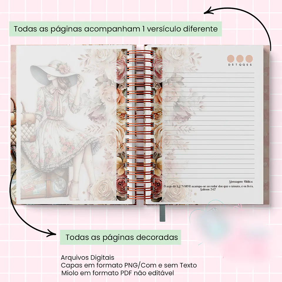 Caderno A5 Mensagens Bíblicas Coleção Vintage Girl - jana 4