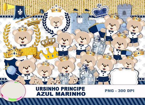 Kit Digital Ursinho Principe Azul Marinho