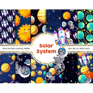 Kit Digital Papéis Astronauta Sistema Solar