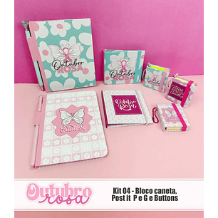 Arquivo Outubro Rosa - Kit 04 - Bloco Caneta, Postit e Buttons  - tita