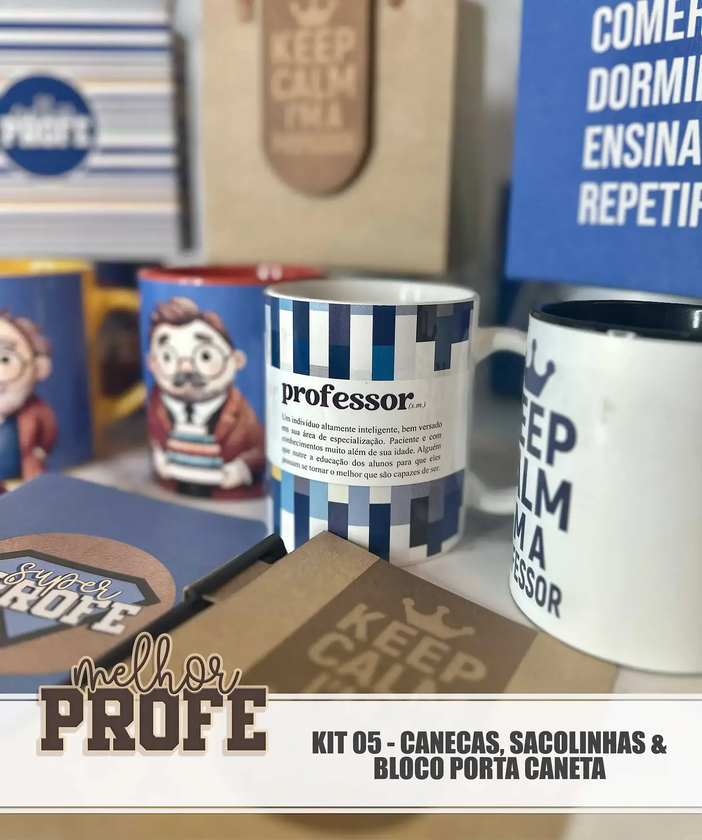 Arquivo Dia dos Professores Masculino - Kit 05 - Caneca, Sacolinha e Bloco porta Caneca - 6