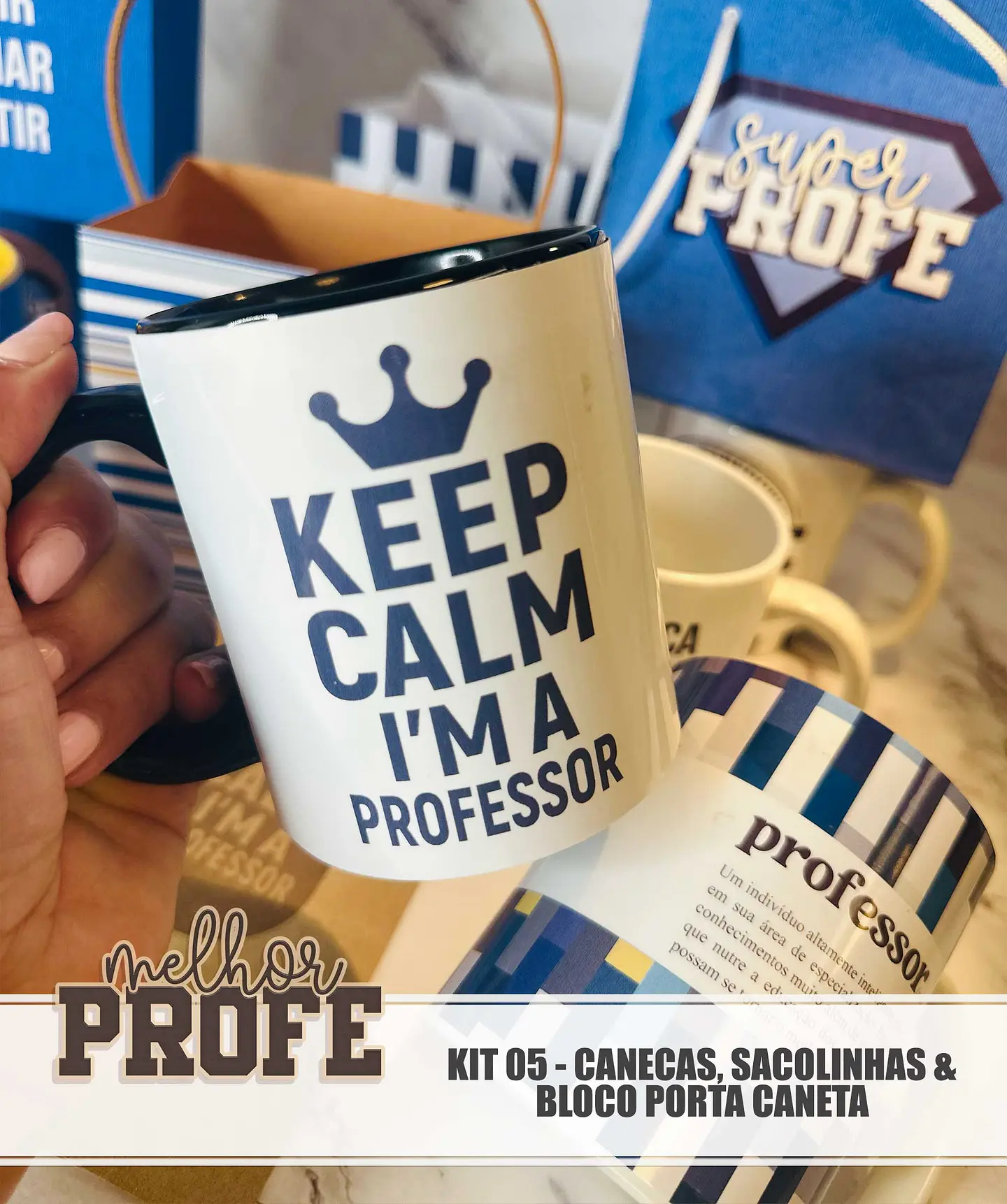 Arquivo Dia dos Professores Masculino - Kit 05 - Caneca, Sacolinha e Bloco porta Caneca - 7