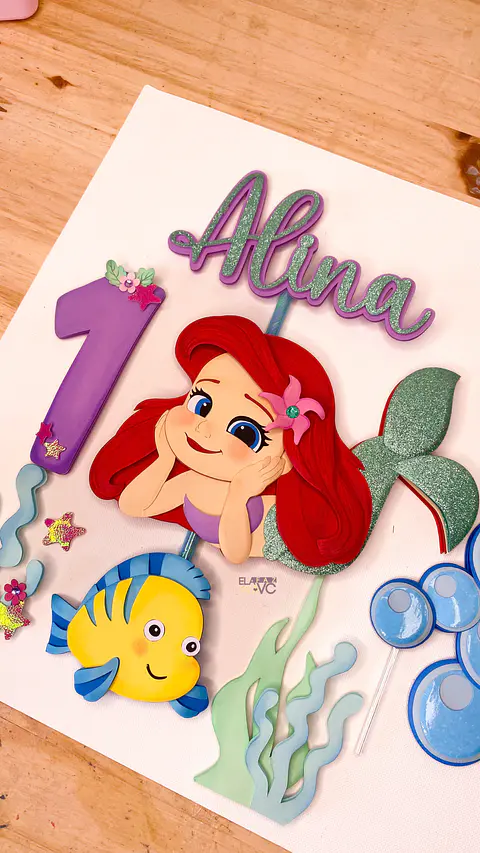 Arquivo Topo de Bolo Ariel Pequena Sereia EM CAMADAS - elafazpravc