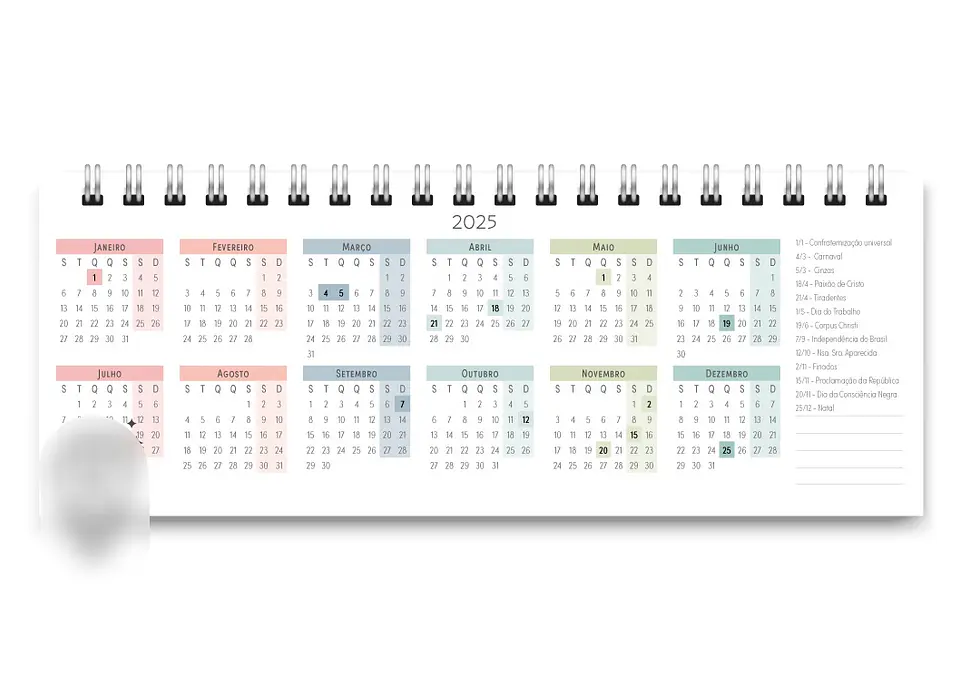 Arquivo Miolo DeskPlanner Cores 2025 - trilha de papel 10