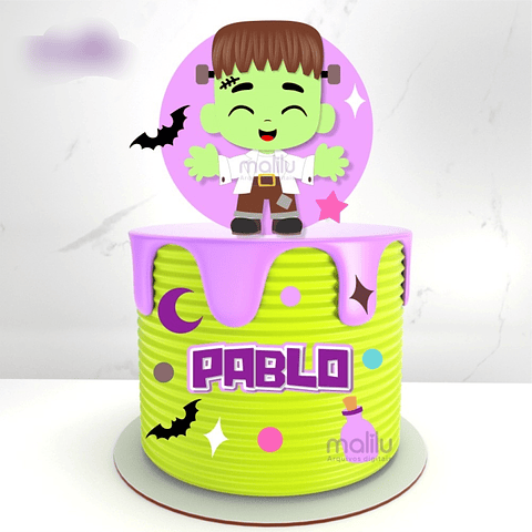 Arquivo Topo de Bolo Halloween Frankenstein - EM CAMADAS
