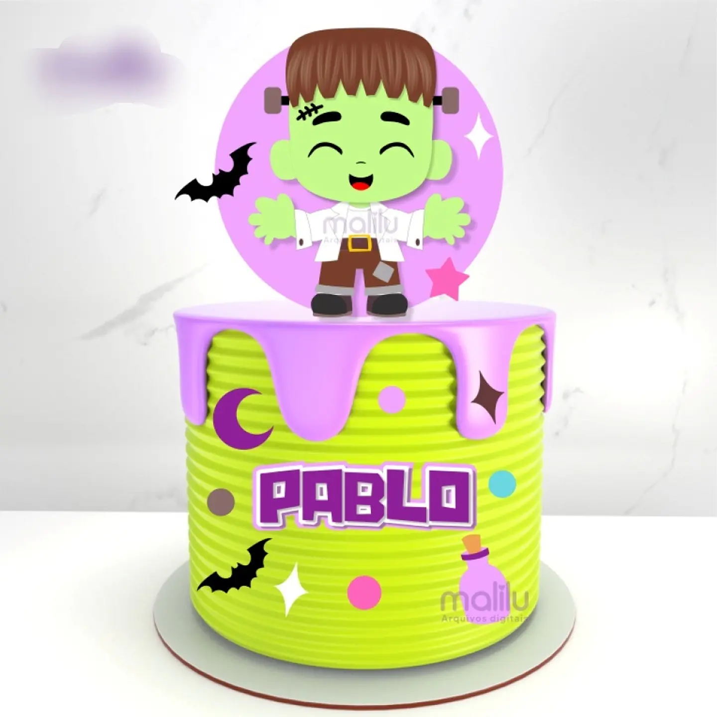 Arquivo Topo de Bolo Halloween Frankenstein - EM CAMADAS 1