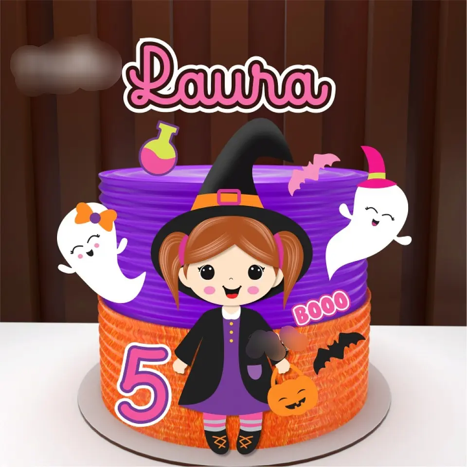 Arquivo Topo de Bolo Halloween Bruxinha - EM CAMADAS 1