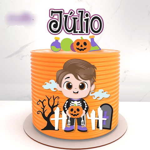 Arquivo Topo de Bolo Halloween Menino Caveira - EM CAMADAS