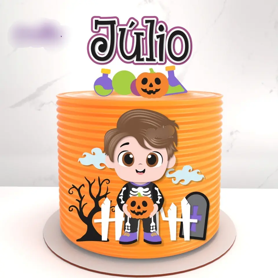 Arquivo Topo de Bolo Halloween Menino Caveira - EM CAMADAS 1