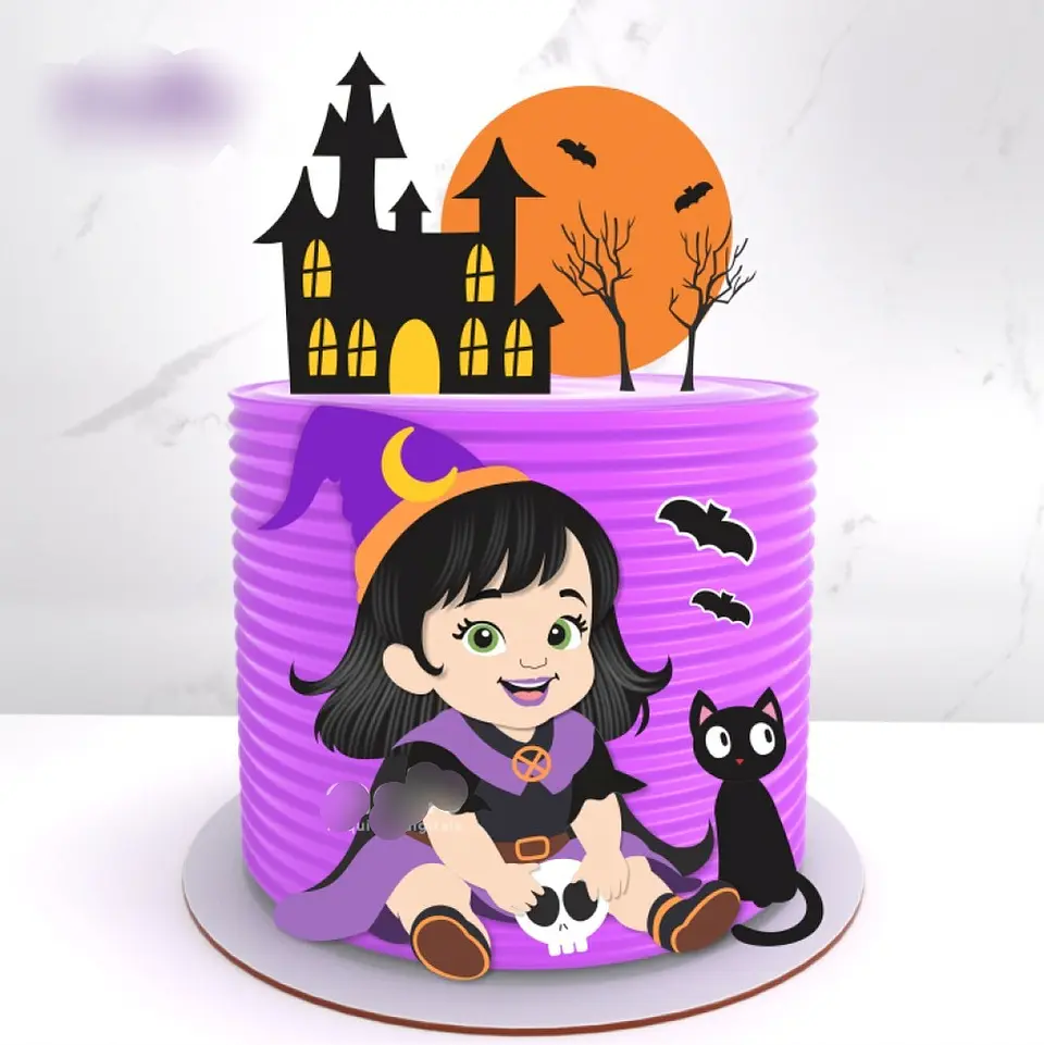 Arquivo Topo de Bolo Halloween Bruxinha Baby - EM CAMADAS 1