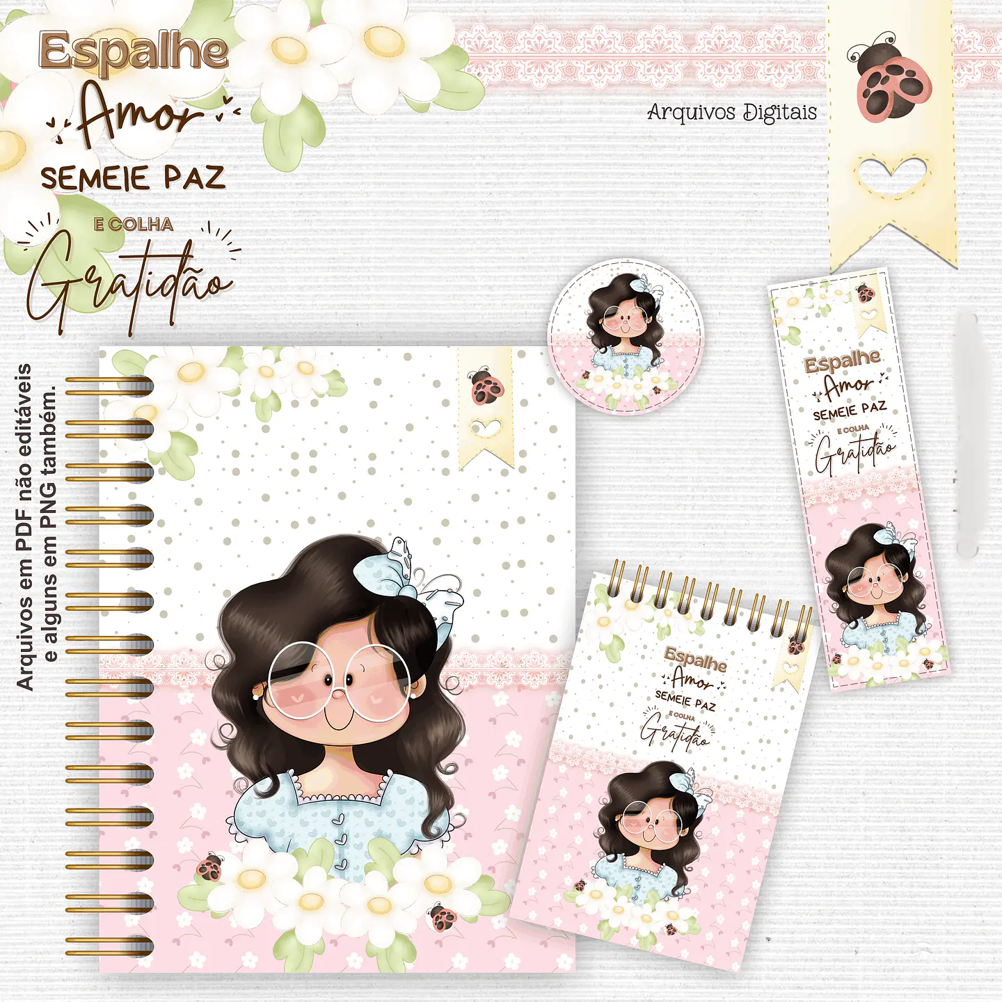 Arquivo Encadernação Kit Gratidão Meninas Floral - Arts Crys 3