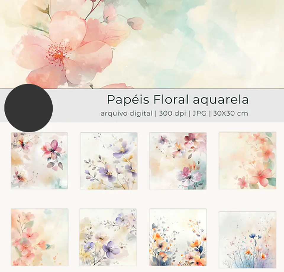Kit Digital Papéis Floral Aquarela - TUTTI 1