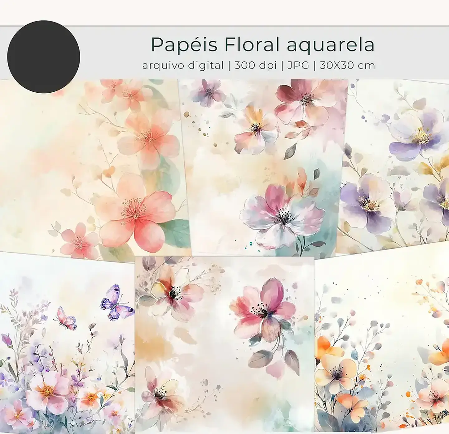Kit Digital Papéis Floral Aquarela - TUTTI 2