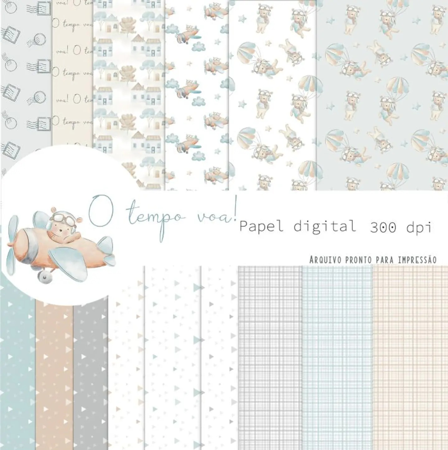 Papel Digital - O TEMPO VOA URSINHO AVIADOR - LOLLYTOP 1