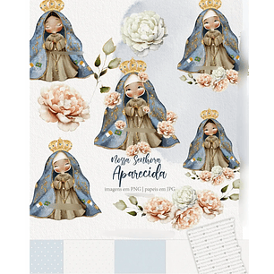 Kit Digital Ilustrações Nossa Senhora Aparecida 4 | (Santinhos) - Carinas Paper