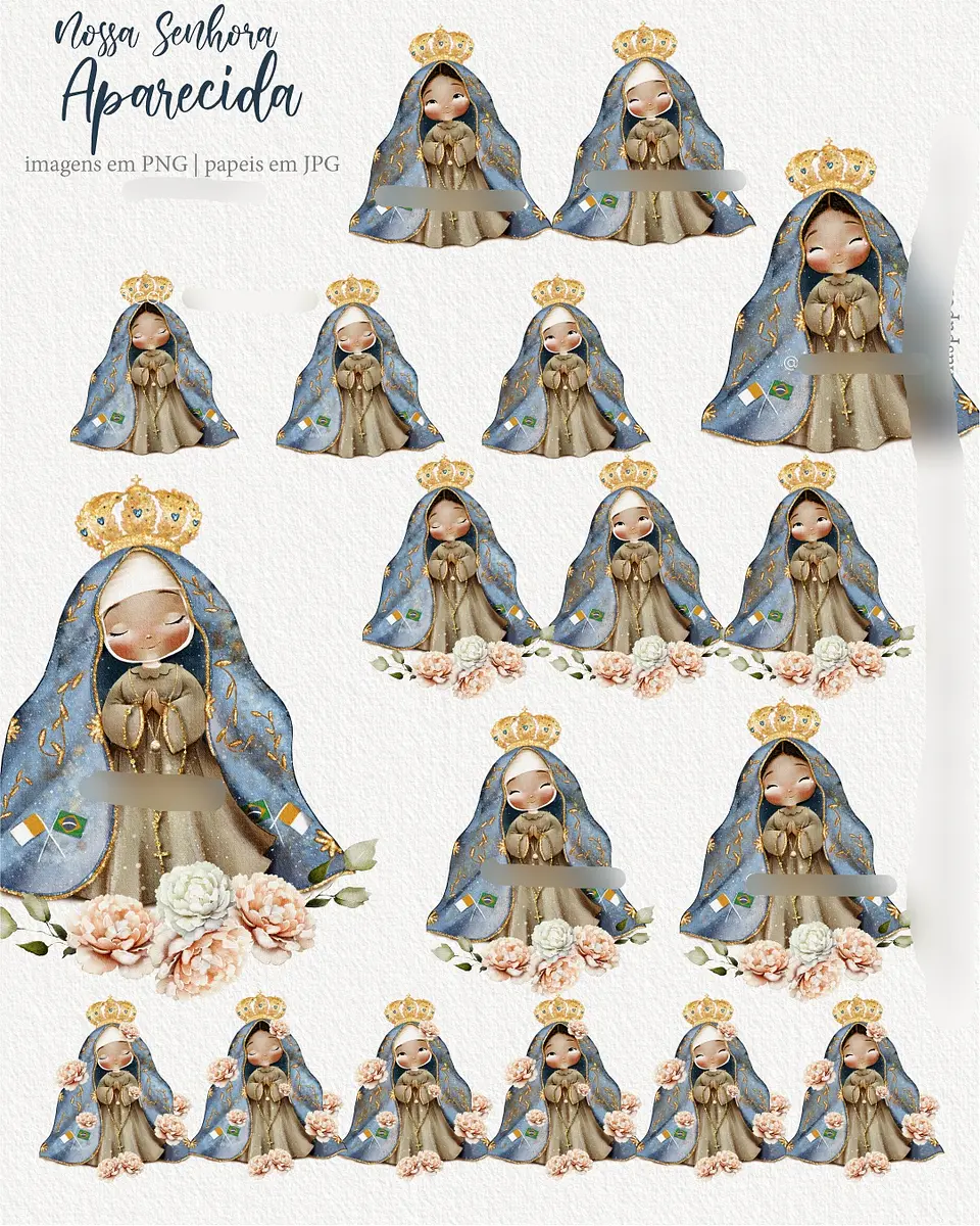 Kit Digital Ilustrações Nossa Senhora Aparecida 4 | (Santinhos) - Carinas Paper 2