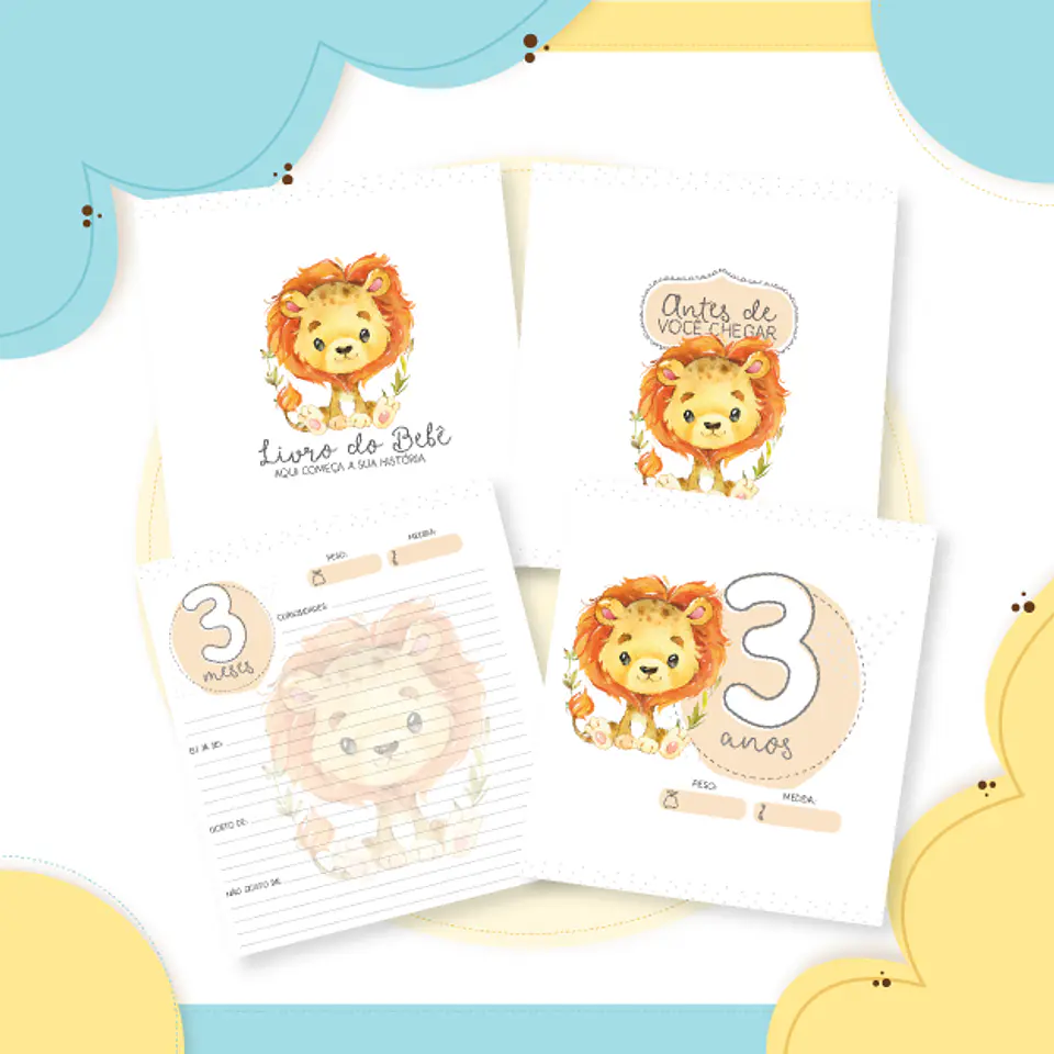 Arquivo Encadernação Baby Leãozinho Aquarela 10