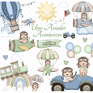 Kit Digital Ursinho Aviador