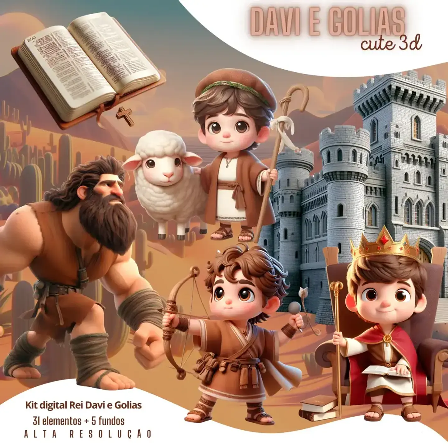 Kit Digital Davi e Golias 3D - Fanddy 1