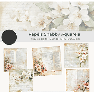Kit Digital Papéis Shabby Floral Aquarela - tutti