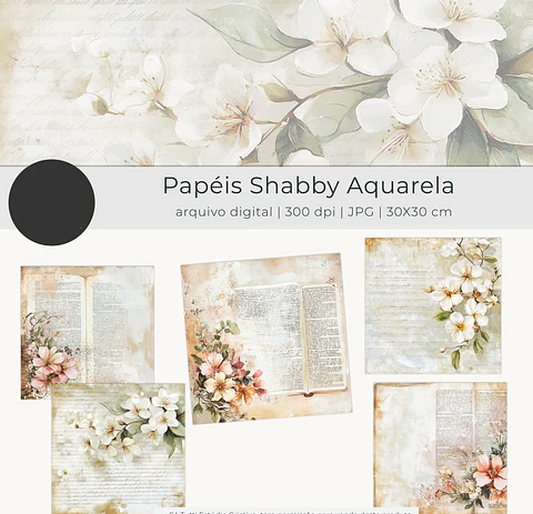 Kit Digital Papéis Shabby Floral Aquarela - tutti