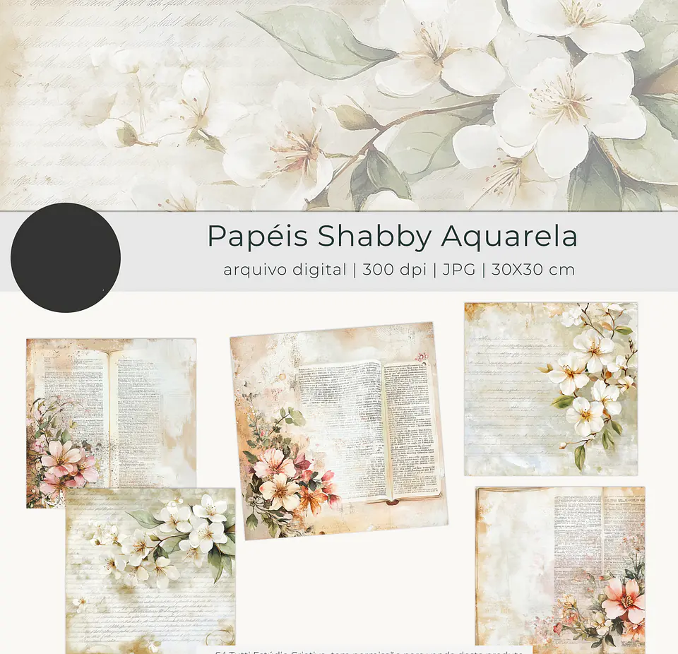 Kit Digital Papéis Shabby Floral Aquarela - tutti 1