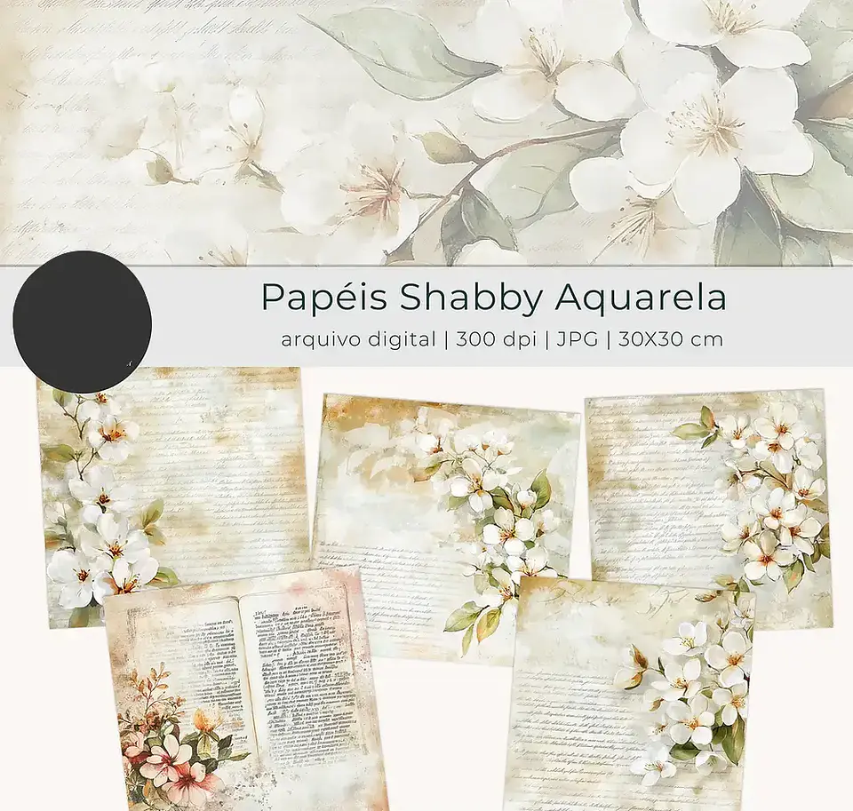 Kit Digital Papéis Shabby Floral Aquarela - tutti 2