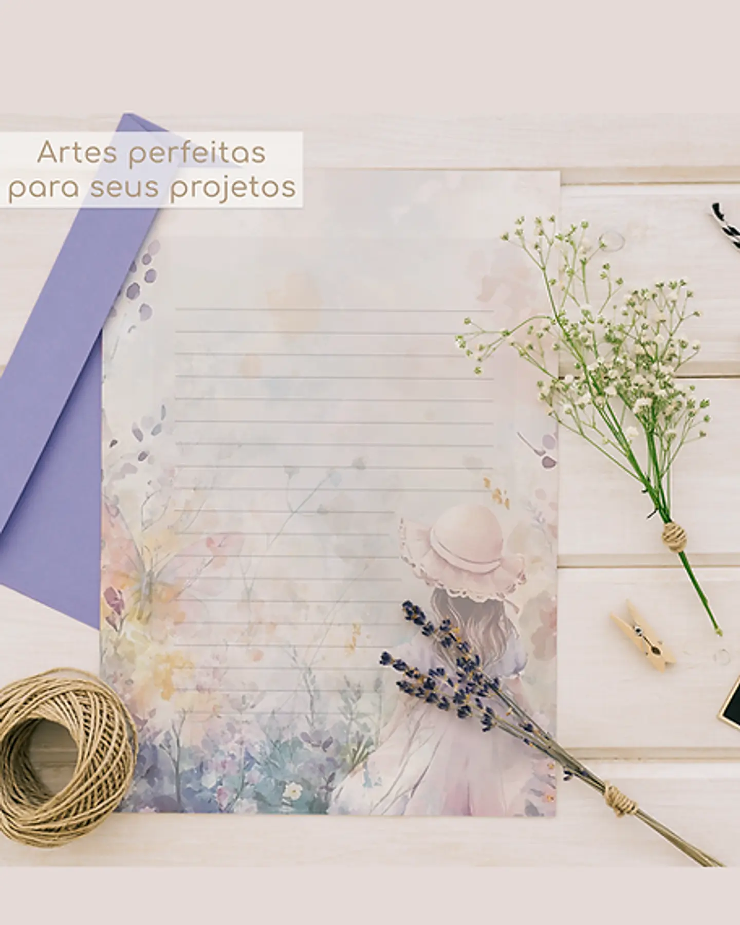 Arquivo Papel de Carta Sunbonnet Floral Aquarela - tutti 4