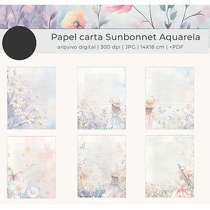 Arquivo Papel de Carta Sunbonnet Floral Aquarela - tutti