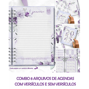 Arquivo Coleção Violeta Combo 8 Agendas 2025 e Permanente COM e SEM VERSÍCULOS e HORÁRIOS - BICHO PAPEL