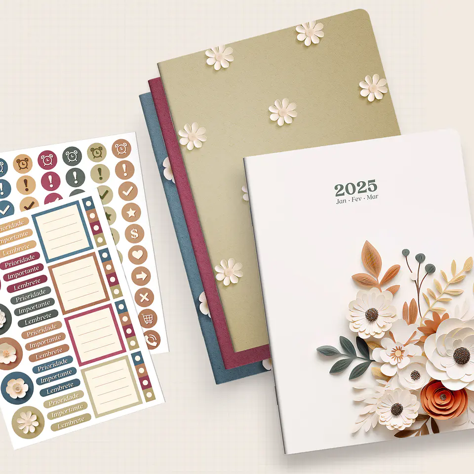 Arquivo Capas Planner Trimestral Coleção Flor de Papel Brochura 2025 - NILMARA 1
