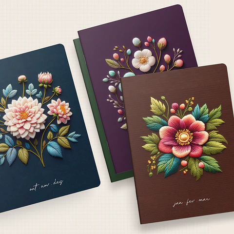 Arquivo Capas Planner Trimestral Coleção Flores e Bordados Noite Brochura 2025 - NILMARA