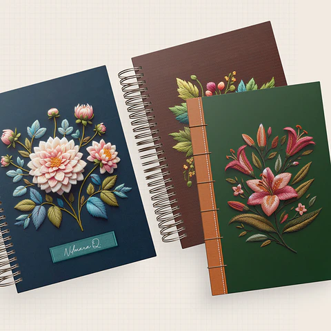 Arquivo Capas Planner Trimestral Coleção Flores e Bordados Noite 2025 - NILMARA