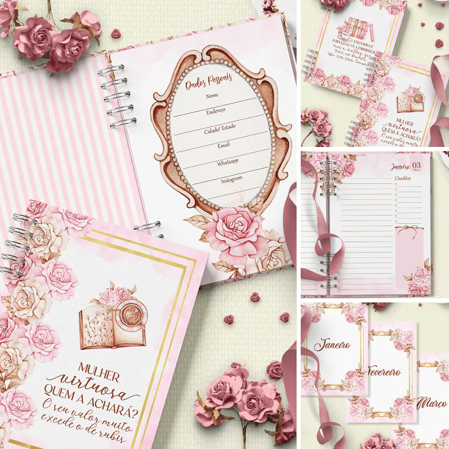 Arquivo Combo Agenda Mulher Virtuosa - Floral Rosa - Bicho Papel 1