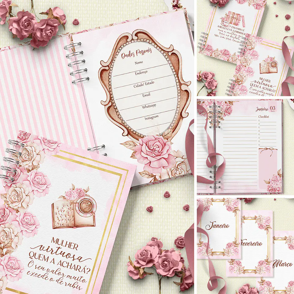 Arquivo Combo Agenda Mulher Virtuosa - Floral Rosa - Bicho Papel 1